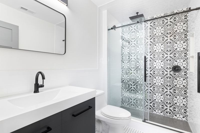 Open Concept Shower with Tile Accent Wall